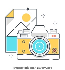 Photography related color line vector icon, illustration. The icon is about camera, picture, photo editing, image. The composition is infinitely scalable.