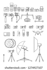 Photography related linear vector element set, Illustration. 