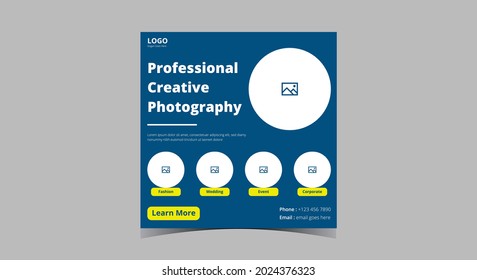 Photography service social media post design. Wedding photography service package social media promotion