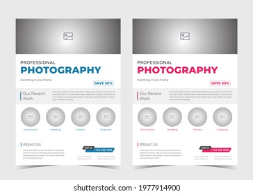 Photography services flyer. Creative studio leaflet. Digital photography flyer. Professional photographer service poster template