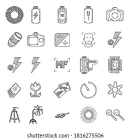 Photography Set Icon Vector. Hand drawn icon with doodle style