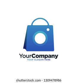 photography shop, camera store, shopping bag logo template