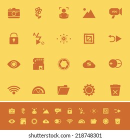 Photography sign color icons on orange background, stock vector