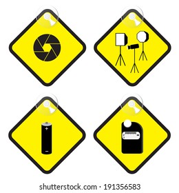 photography sign in yellow tag vetor illustration