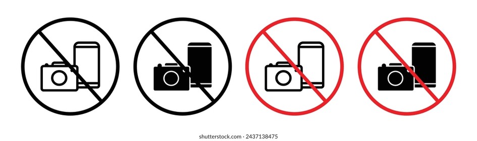 Photography and Smartphone Ban Line Icon. Image and Communication Block icon in outline and solid flat style.