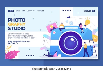 Photography Social Media Landing Page Template Flat Cartoon Background Vector Illustration