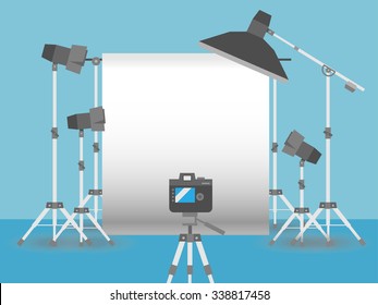 Photography studio equipment setup flat style graphics