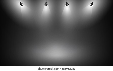 photography studio with lighting equipment and backdrop vector