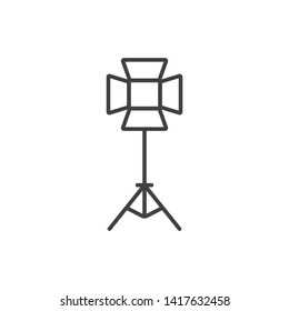 Photography studio lighting, tripod line icon. 