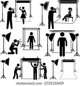 Photography Studio Workflow and Photoshoot Session Vector Illustrations
