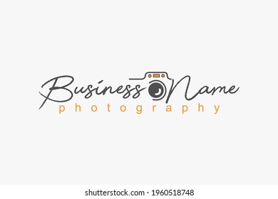 Photography themed logo featuring simple camera symbols and script fonts