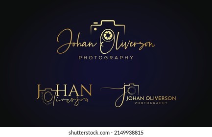 Photography Typography Signature Logo of the photographer. camera shutter. The abstract symbol for a Photo Studio in a simple minimalistic style. Vector logo template for a wedding photographer
