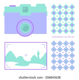 Photography vector flat style set with pattern