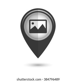 photography - vector icon;  black map pointer