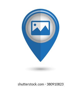 photography - vector icon;  blue map pointer