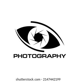 Photography vector icon of diaphragm, human eye with photo camera lens shutter aperture. Photo studio, photography workshop and photographer art center isolated monochrome symbol