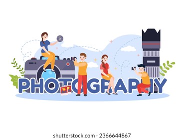 Photography Vector Illustration with Camera and Equipment to Capture Travel, Tourism, Adventure and Memories in a Flat Cartoon Background Design
