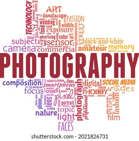 Photography vector illustration word cloud isolated on a white background.