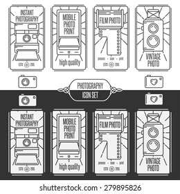 Photography vector vintage icon set. T-shirt print design.