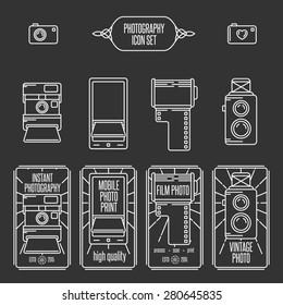 Photography vector vintage icon set. T-shirt print design.
