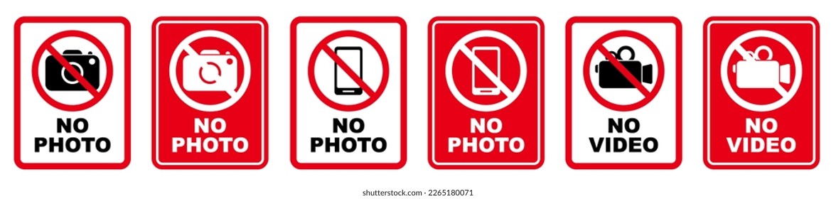 película de video de fotografía prohibida símbolo imprimible conjunto silueta icono diseño de cámara