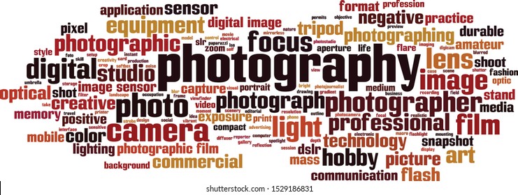 Photography word cloud concept. Collage made of words about photography. Vector illustration 