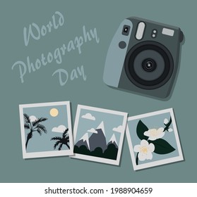 photography, World Photography Day, Digital camera, printed photos, Vector Image