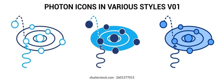 Photon icon represented by photon, atom Blue, Dualline, Dualtone style.