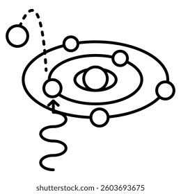 Photon icon represented by photon, atom Line style.