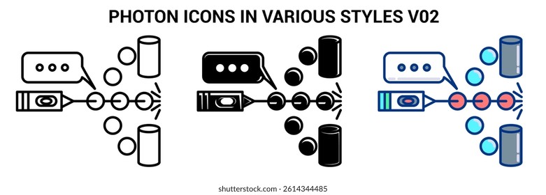 Photon icon represented by Photon laser Line, Filled, Color style.