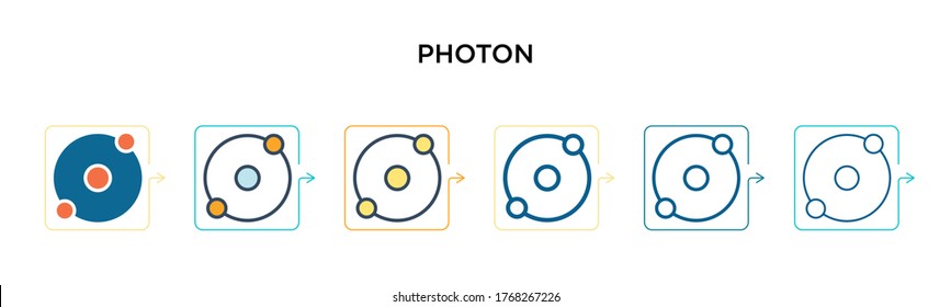 Photon vector icon in 6 different modern styles. Black, two colored photon icons designed in filled, outline, line and stroke style. Vector illustration can be used for web, mobile, ui