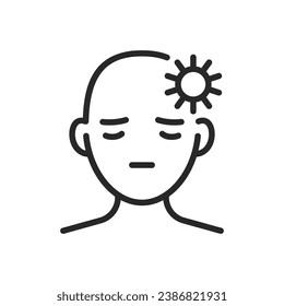 Photophobia Headache Icon. Vector Outline Editable Isolated Sign of Visual Light Sensitivity and Migraine Symptom Representation.