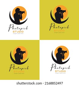 Photopick studio logotype silhouette photographer moon crescent sketch