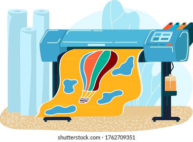 Photoplotter printing machine, professional ink plotter office advertisement isolated on white, flat vector illustration. Special cabinet technology equipment for copies, publish ads banner.