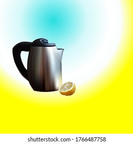 Photorealism still life Teapot and lemon