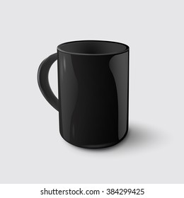 Photo-realistic black mug for mock-ups and branding. Vector template