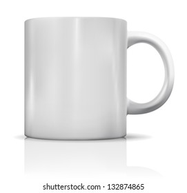 Photorealistic blank white cup with reflection. Vector illustration