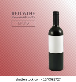 Photorealistic bottle of red wine on a transparent background. Mock up transparent bottle of wine. This wine bottle can be placed on any background.