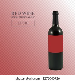 Photorealistic bottle of red wine on a transparent background. Mock up transparent bottle of wine. This wine bottle can be placed on any background.