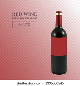 Photorealistic bottle of red wine on a transparent background. Mock up transparent bottle of wine. This wine bottle can be placed on any background.