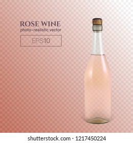 Photorealistic bottle of rose sparkling wine on a transparent background. This wine bottle can be placed on any background.