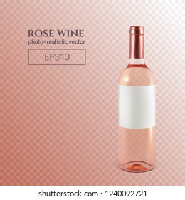 Photorealistic bottle of rose wine on a transparent background. Mock up transparent bottle of wine. This wine bottle can be placed on any background.