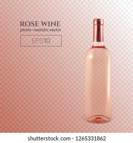 Photorealistic bottle of rose wine on a transparent background. Mock up transparent bottle of wine. This wine bottle can be placed on any background.