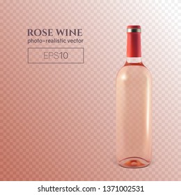 Photorealistic bottle of rose wine on a transparent background. Mock up transparent bottle of wine. This wine bottle can be placed on any background.