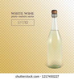 Photorealistic bottle of white sparkling wine on a transparent background. This wine bottle can be placed on any background.