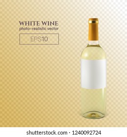 Photorealistic bottle of white wine on a transparent background. Mock up transparent bottle of wine. This wine bottle can be placed on any background.