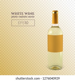 Photorealistic bottle of white wine on a transparent background. Mock up transparent bottle of wine. This wine bottle can be placed on any background.