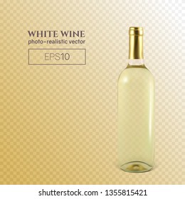 Photorealistic bottle of white wine on a transparent background. Mock up transparent bottle of wine. This wine bottle can be placed on any background.