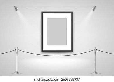 Photorealistic bright interior with blank picture frame. 3d vector mockup