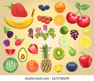 Photo-Realistic Fruit Vector Kit  Isolated and arrangeable for print, web, apps, media